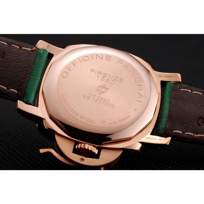 Panerai Radiomir White Dial Diamond Bezel Rose Gold Case Green Leather Strap 1453803-7