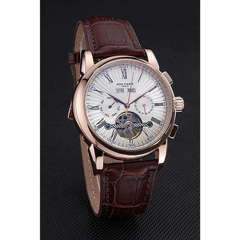 Patek Philippe Grand Complications Gold Case White Dial Roman Numerals Brown Leather Bracelet 622253-2