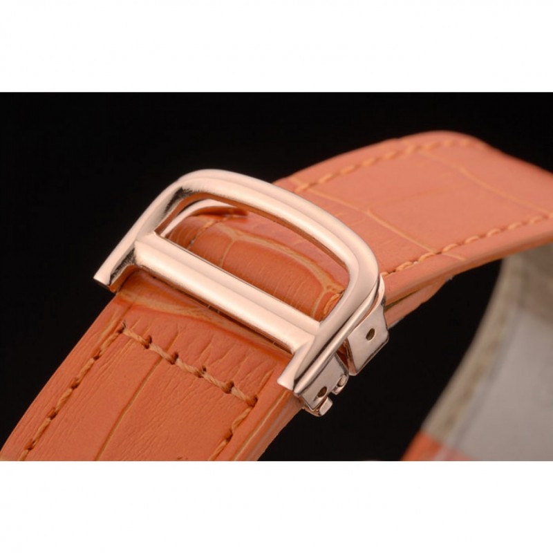 SS Cartier Tank Anglaise 36mm White Dial Gold Case Orange Leather Bracelet-5