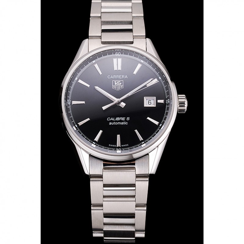 Swiss Tag Heuer Carrera Calibre 5 Black Dial Stainless Steel Case And Bracelet-1