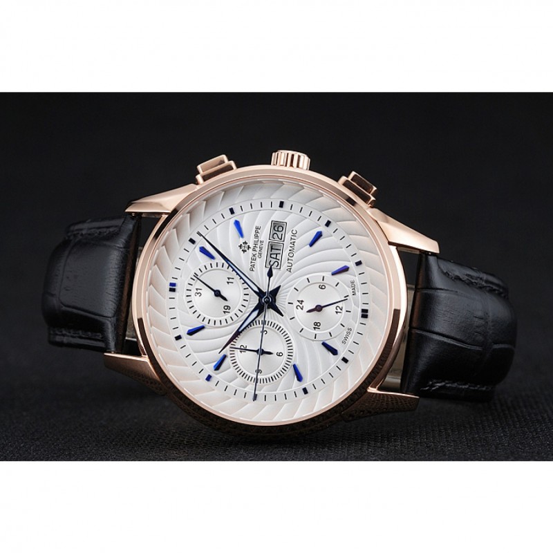Patek Philippe Grand Complications White Dial Gold Case Black Leather Bracelet 1454240-3