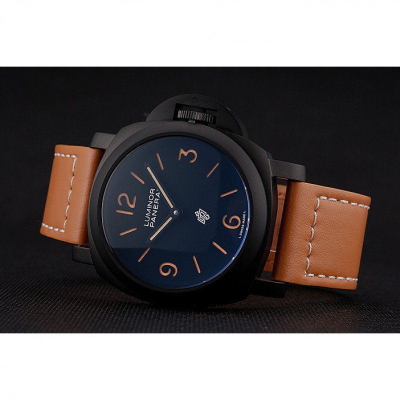 Panerai Luminor Ion Plated Stainless Steel Bezel Orange Leather Bracelet 622309-4