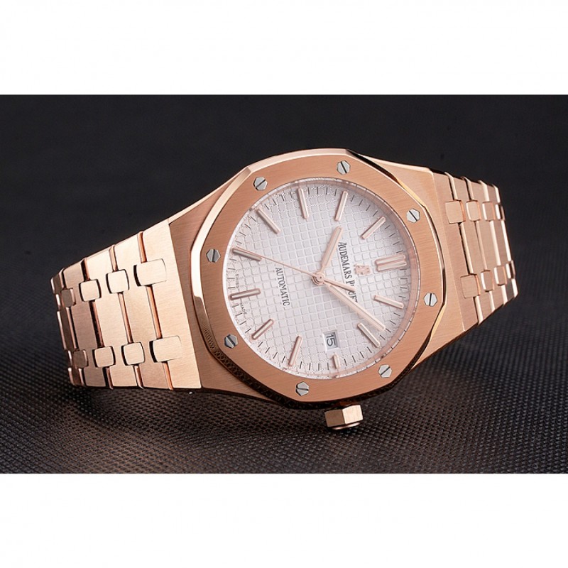 Swiss Audemars Piguet Royal Oak White Dial Rose Gold Case And Bracelet-3