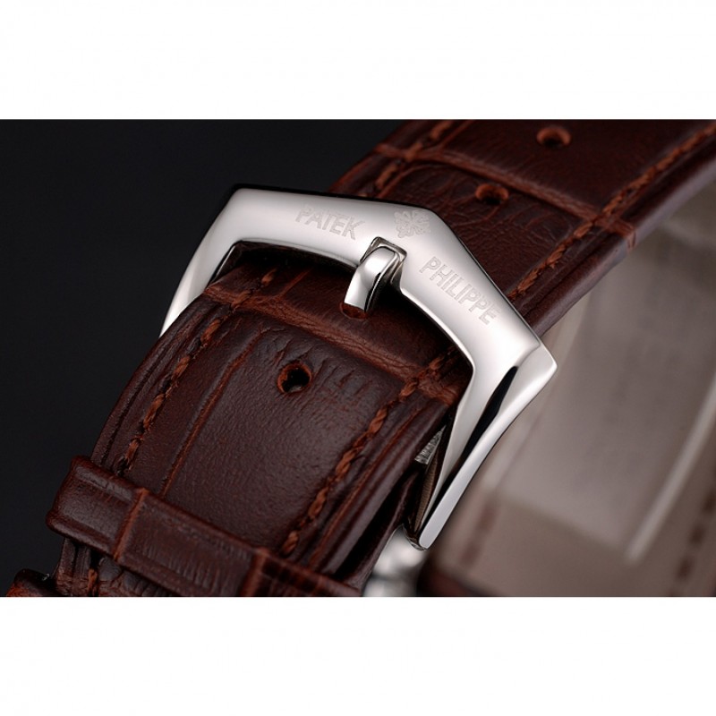 Patek Philippe Complications Moonphase Tourbillon White Dial Stainless Steel Case Brown Leather Strap-5