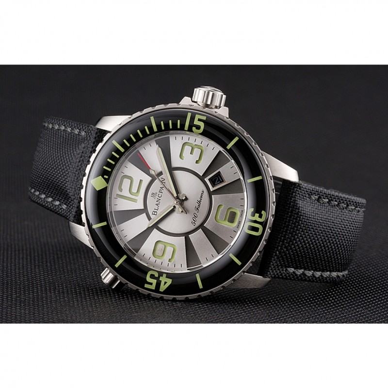 Swiss Blancpain 500 Fathoms Silver Dial Stainless Steel Case Black Canvas Strap-3
