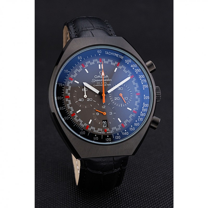 SS Replica Watches Omega Speedmaster Mark II Black And Red Dial Black Case Black Leather Strap 622814-2