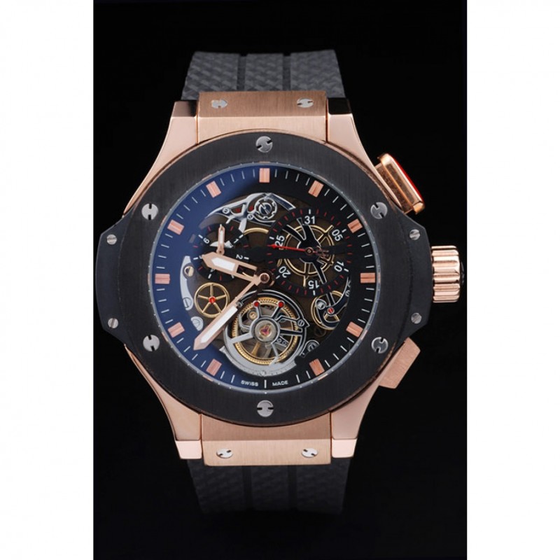 Hublot King Power Tourbillon Black Strap Gold Dial-1