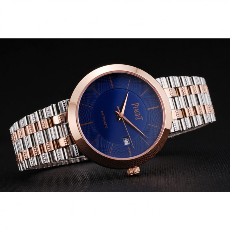 Swiss Piaget Traditional Blue Dial Gold Case Two Tones Stainless Steel Strap-4