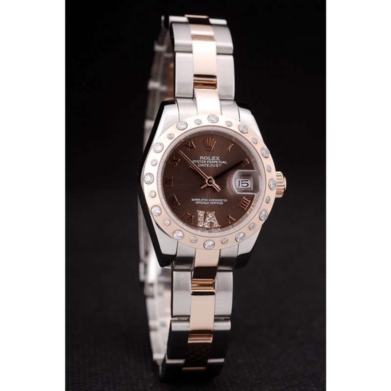 Rolex DateJust Brushed Stainless Steel Case Brown Dial Diamond Plated-2