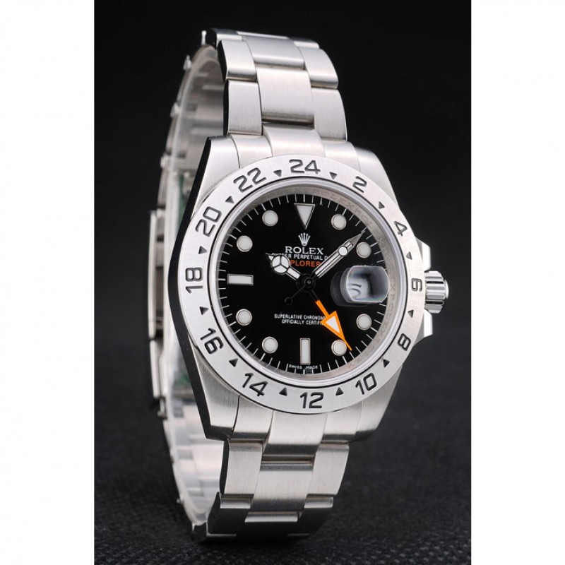 High End Rolex Swiss Explorer Stainless Steel Bezel Black Dial Watch-2