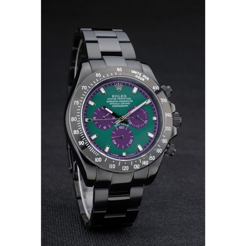Luxury Replica Watches Rolex Daytona Black Ion Plated Tachymeter Black Stainless Steel Strap Green Dial 80246-2