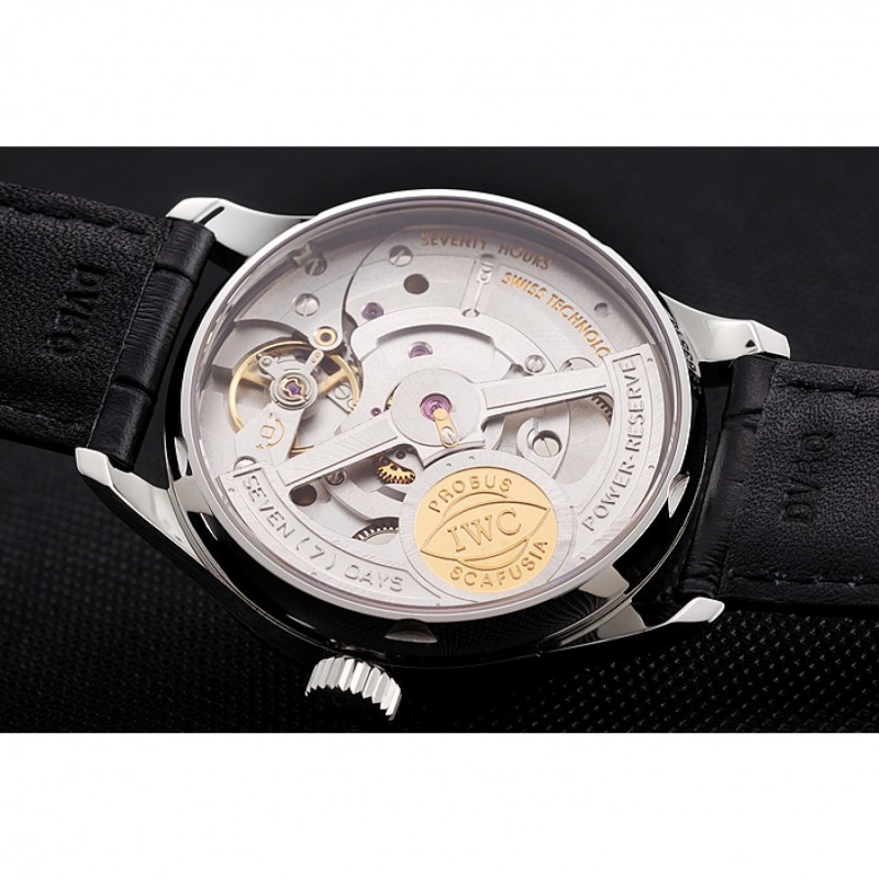 Swiss IWC Portuguese Black Dial Black Subdials Silver Case Black Leather Bracelet 1453906-6