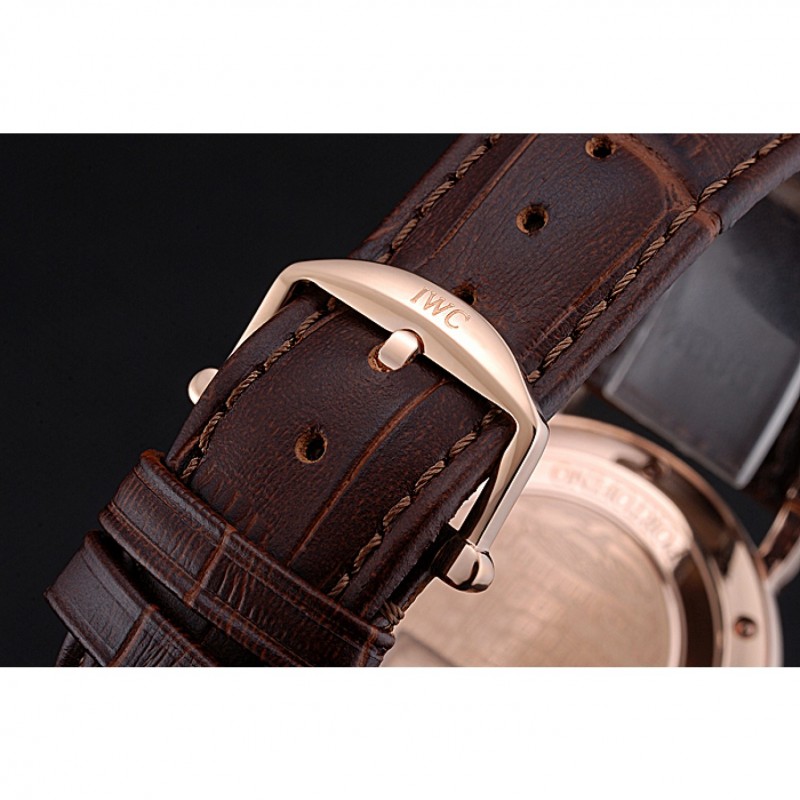 Swiss IWC Portofino Gold Case White Dial Brown Leather Bracelet 622668-5