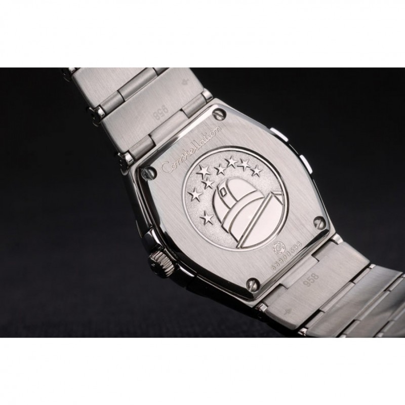 AAA Swiss Lady Omega Constellation Crystal Encrusted Bezel Silver Radial Dial 80291-7