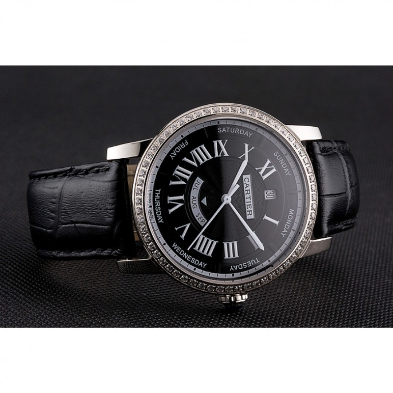 Swiss Cartier Ballon Bleu GMT Silver Dial Stainless Steel Case Black Leather Strap-3