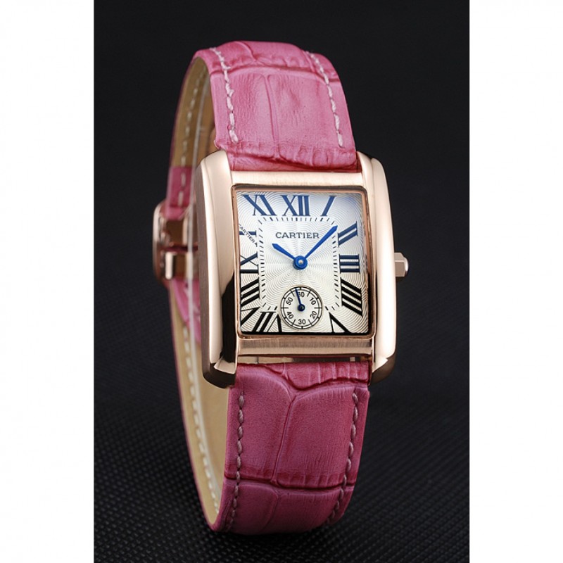 Cartier Tank MC Gold Case White Dial Pink Leather Strap 622176-2