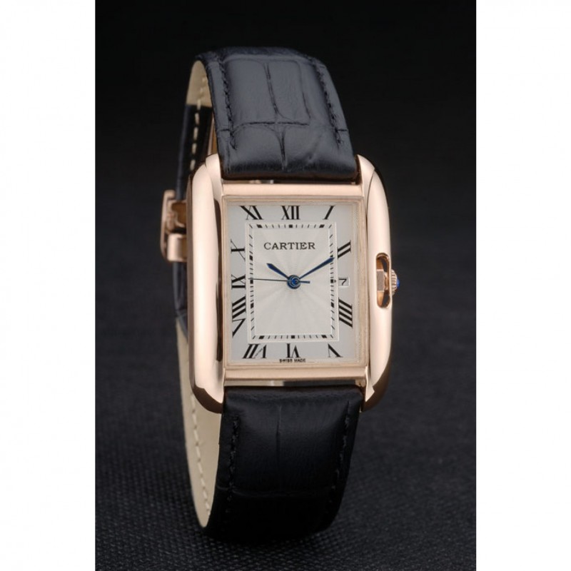 Cartier Tank Anglaise 30mm White Dial Gold Case Black Leather Bracelet-2