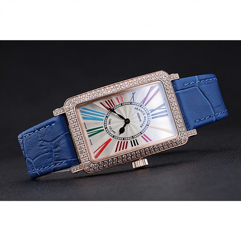 Cheap Franck Muller Long Island Classic White Dial Diamonds Case Blue Leather Band 622376-2