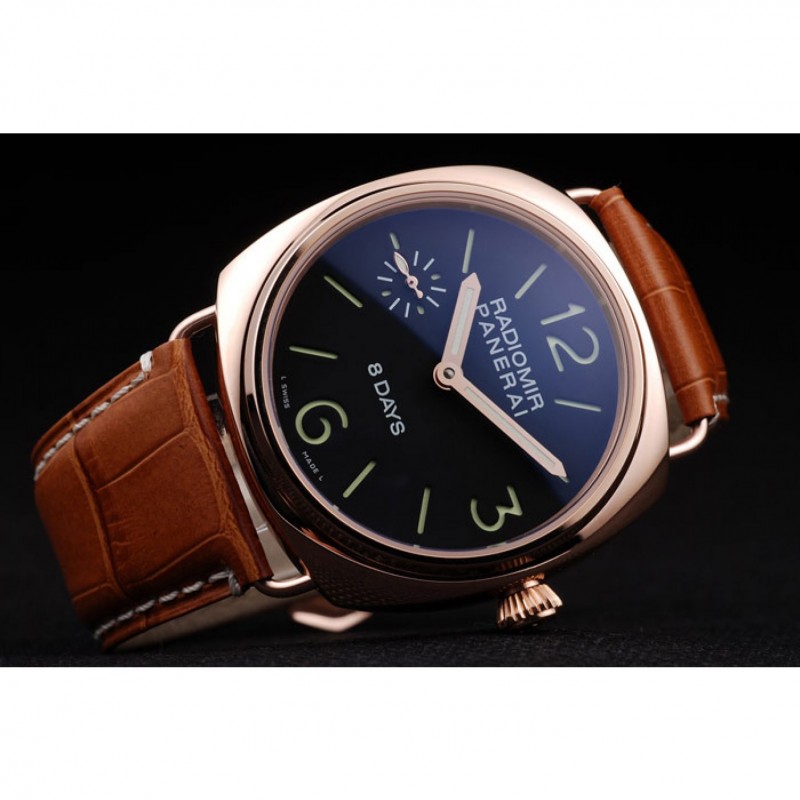 Panerai Radiomir Rose Gold Case Black Dial Brown Leather Strap 98136-3
