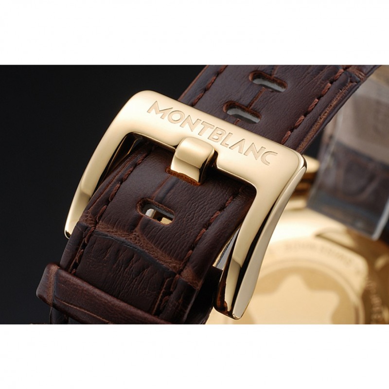 Cheap Replica Watches Montblanc Chronograph White Dial Brown Leather Bracelet Gold Case 1454113-7
