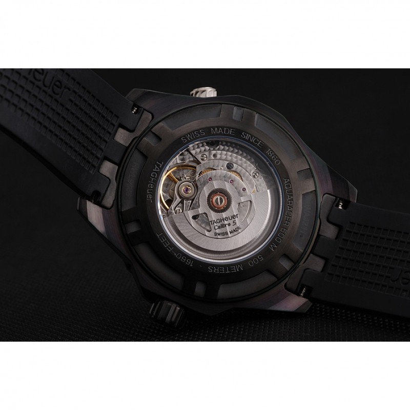 AAA Replica Watches Swiss Tag Heuer Aquaracer Calibre 5 Black Dial Black Bezel Black Case Black Rubber Strap-8
