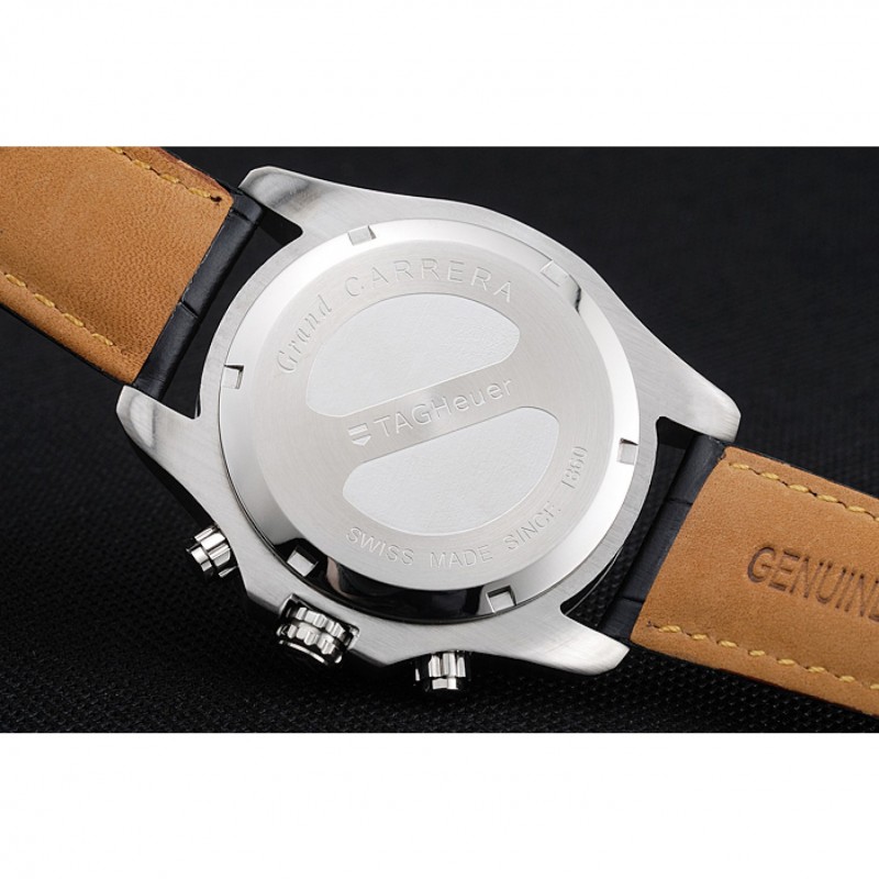 SS Tag Heuer Carrera Tachymeter Bezel Black Dial Black Leather Strap-5