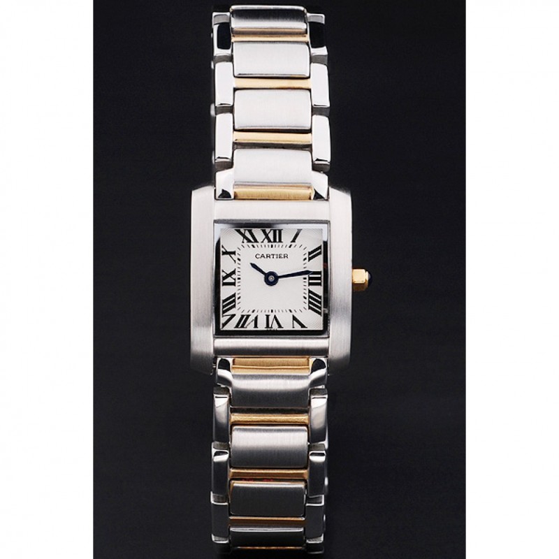 Best Cartier Tank Francaise 22mm White Dial Stainless Steel Case Two Tone Bracelet-1