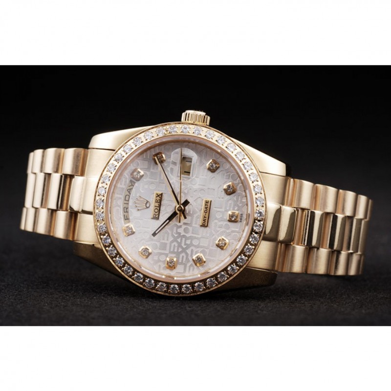 Cheap Replica Watches Rolex Day-Date 18k Yellow Gold Plated Stainless Steel White Dial-4