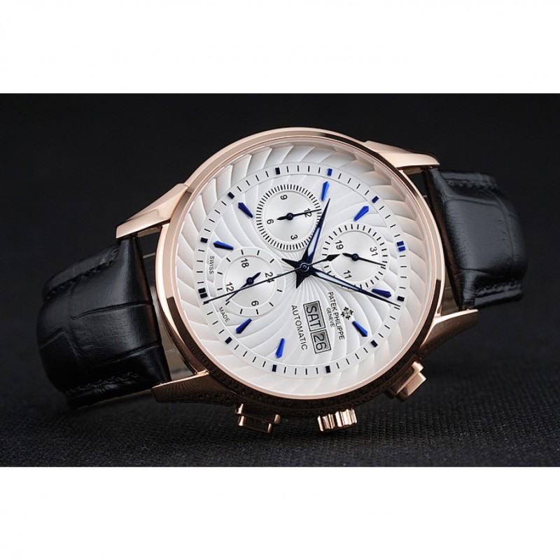 Patek Philippe Grand Complications White Dial Gold Case Black Leather Bracelet 1454240-4
