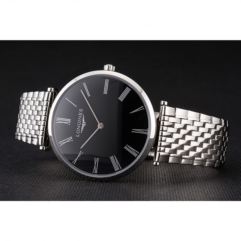 Swiss Longines Grande Classique Black Dial Roman Numerals Stainless Steel Case And Bracelet-4