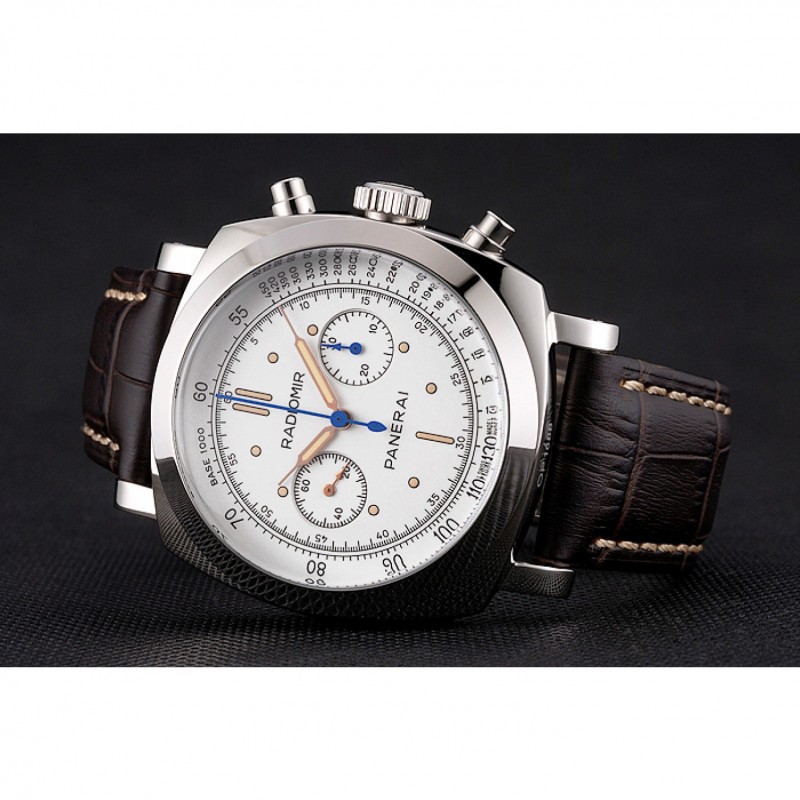 Swiss Panerai Radiomir 1940 Chronograph White Dial Stainless Steel Case Brown Leather Strap-4