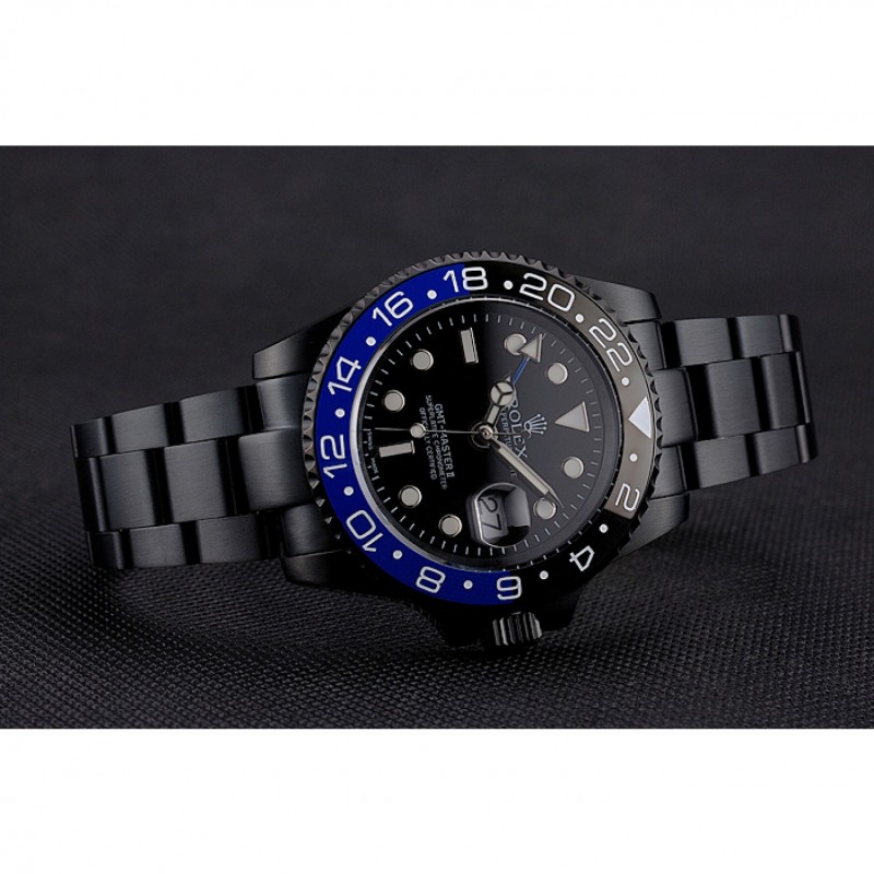 Swiss Rolex GMT Master II Black Dial Blue And Black Bezel Black PVD Case And Bracelet-4