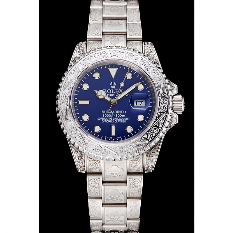 High End Replica Watches Swiss Rolex Submariner Skull Limited Edition Blue Dial White Case And Bracelet 1454094-1