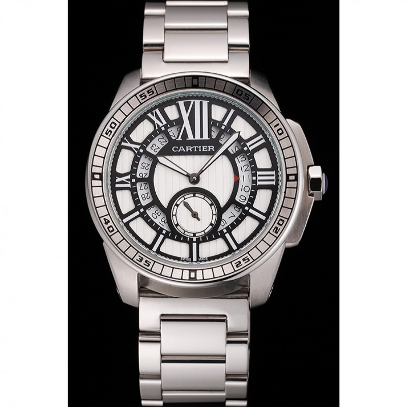 AAA Replica Watches Cartier Calibre De Cartier Small Seconds Black And White Dial Stainless Steel Case And Bracelet-1