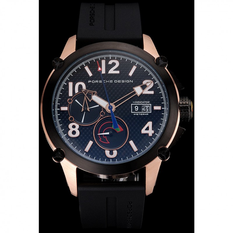 Porsche Design Indicator Black Dial Gold Case Black Rubber Strap-1
