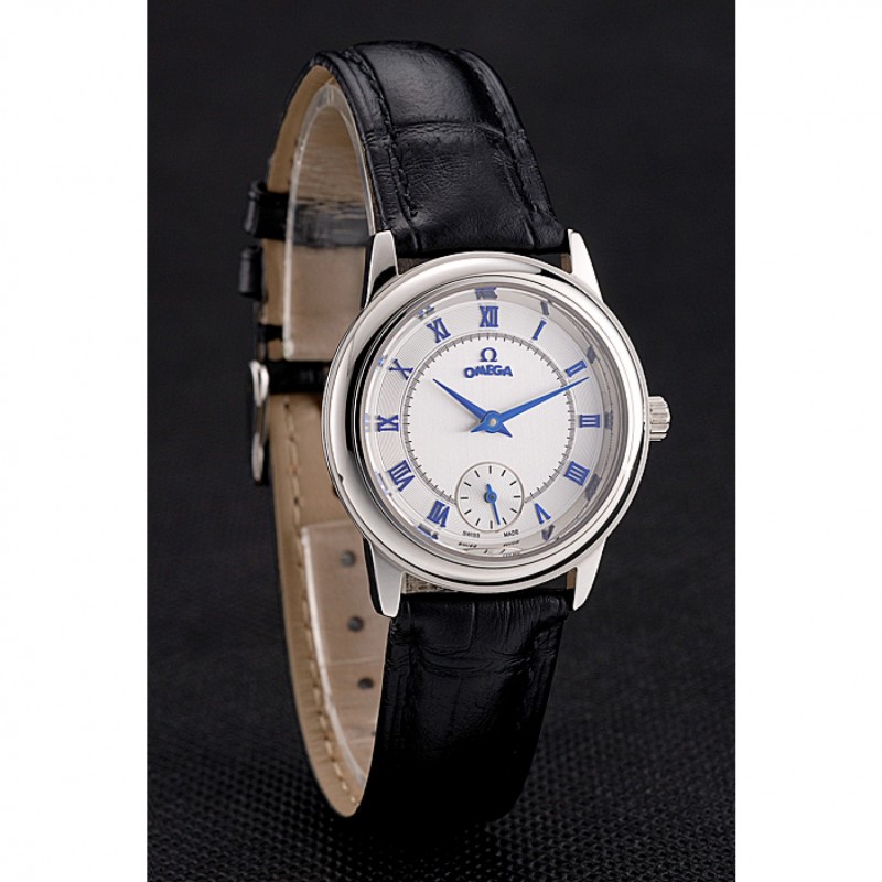 Omega De Ville Prestige Small Seconds White Dial Blue Numerals Stainless Steel Case Black Leather Strap-2
