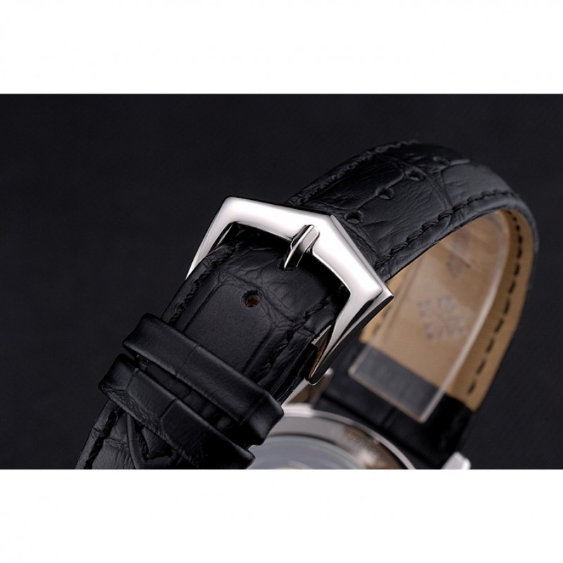 Best Patek Philippe Grand Complications Black Dial Black Leather Bracelet-5