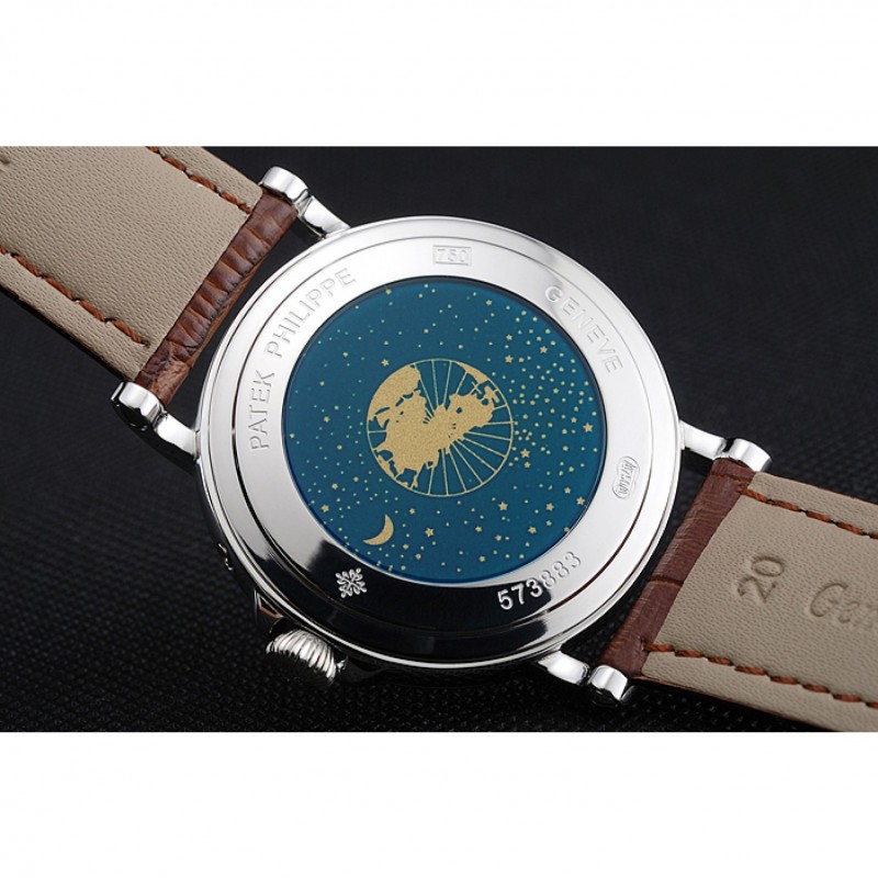 Cheap Replica Watches Patek Philippe Perpetual Calendar Retrograde Date White Dial Silver Case Brown Leather Bracelet 1454149-7