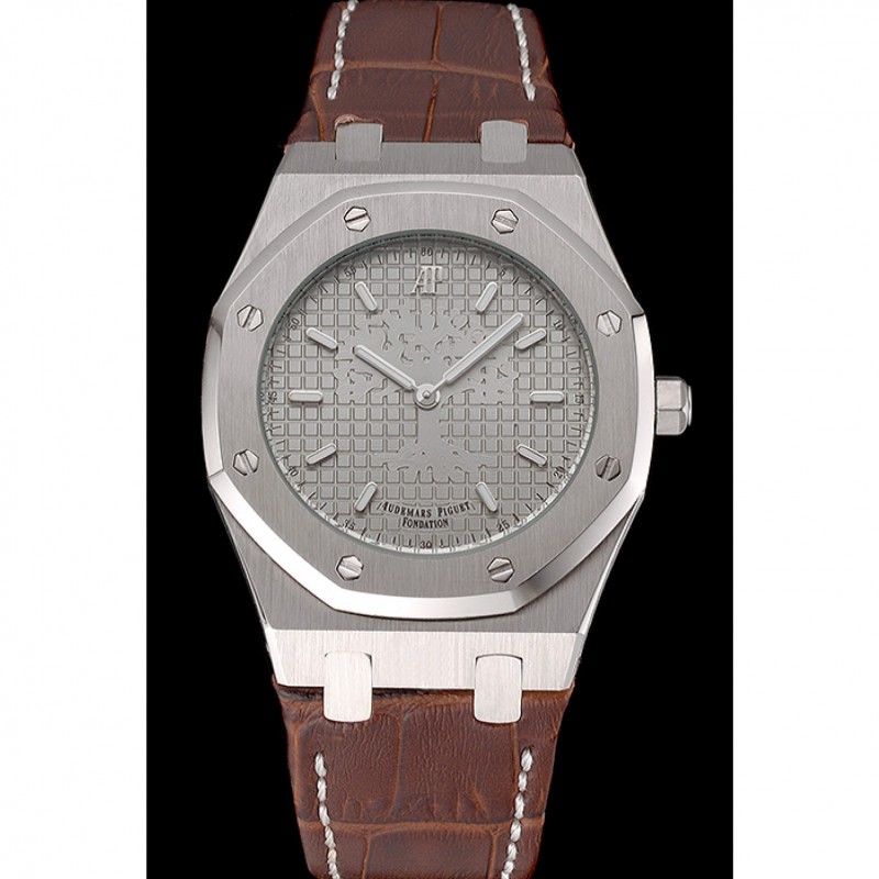 Audemars Piguet Royal Oak Fondation Gray Dial Stainless Steel Case Brown Leather Strap-1