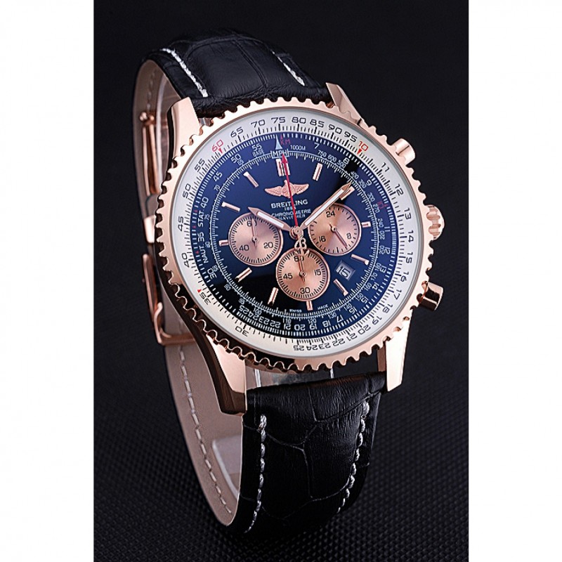 Breitling Navitimer 01 Black Dial Rose Gold Case Black Leather Bracelet 622503-1
