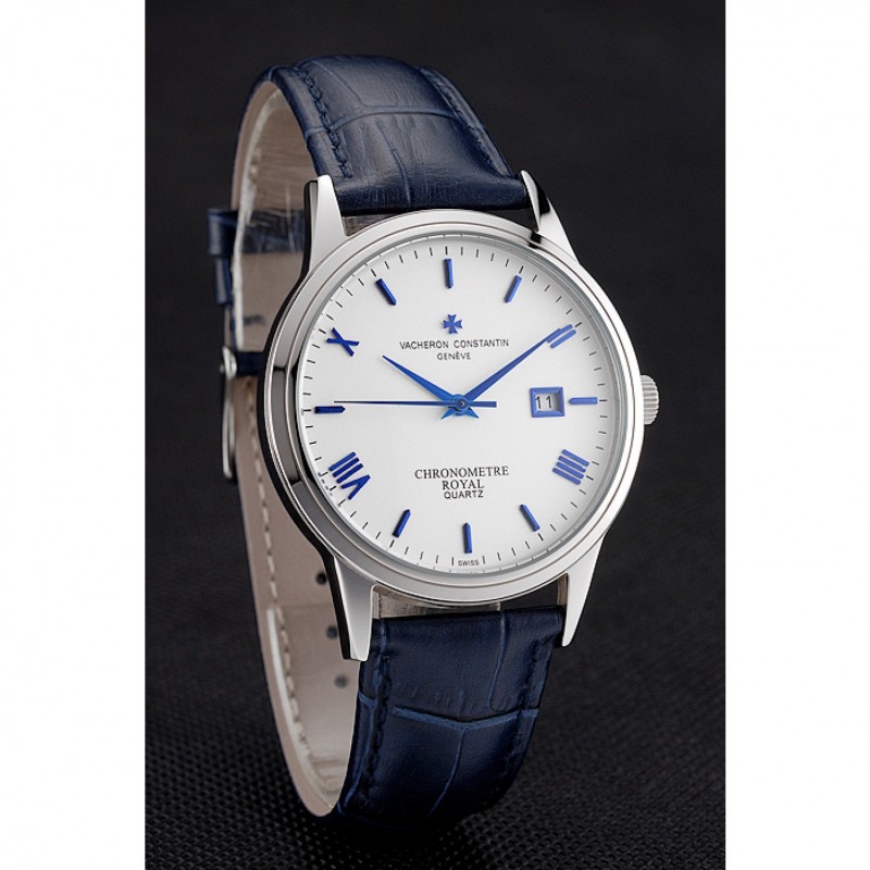 Vacheron Constantin Patrimony Chronometre Royal White Dial Stainless Steel Case Blue Leather Strap-2