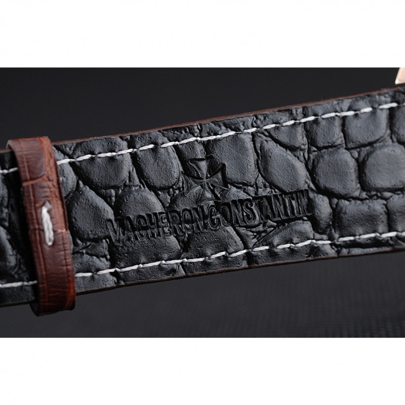 High Quality Swiss Vacheron Constantin Patrimony Grand Taille Black Dial Rose Gold Case Brown Leather Bracelet 1454169-6