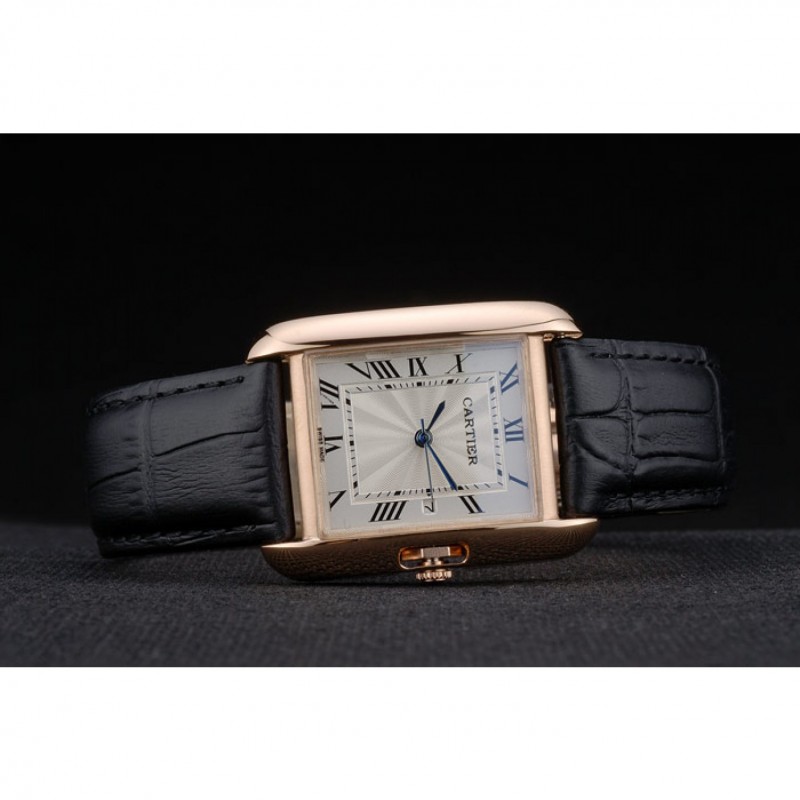 Cartier Tank Anglaise 30mm White Dial Gold Case Black Leather Bracelet-3