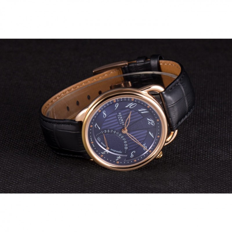 Cheap Replica Watches Hermes Classic Croco Leather Strap Navy Dial 801404-4