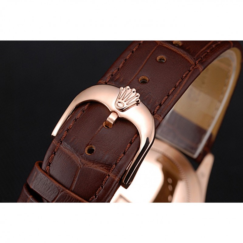 High End Replica Watches Rolex Cellini White Rose Dial Gold Case Brown Leather Bracelet 622725-5