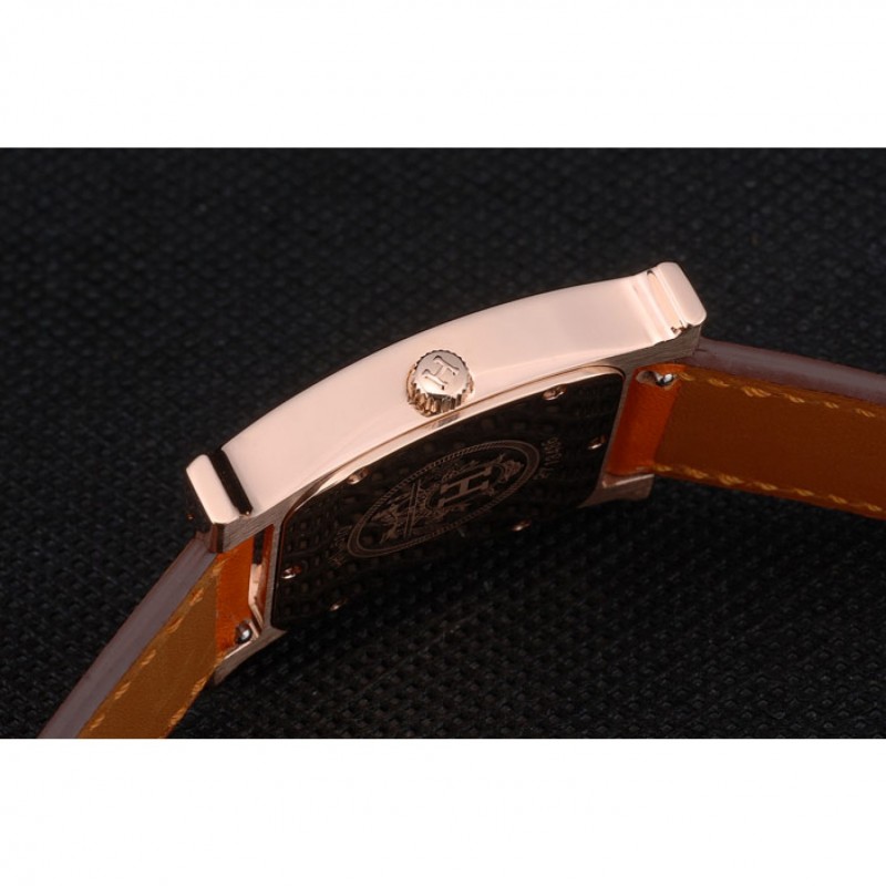Cheap Hermes Heure H Rose Gold Bezel Orange Leather Strap White Dial 80234-7