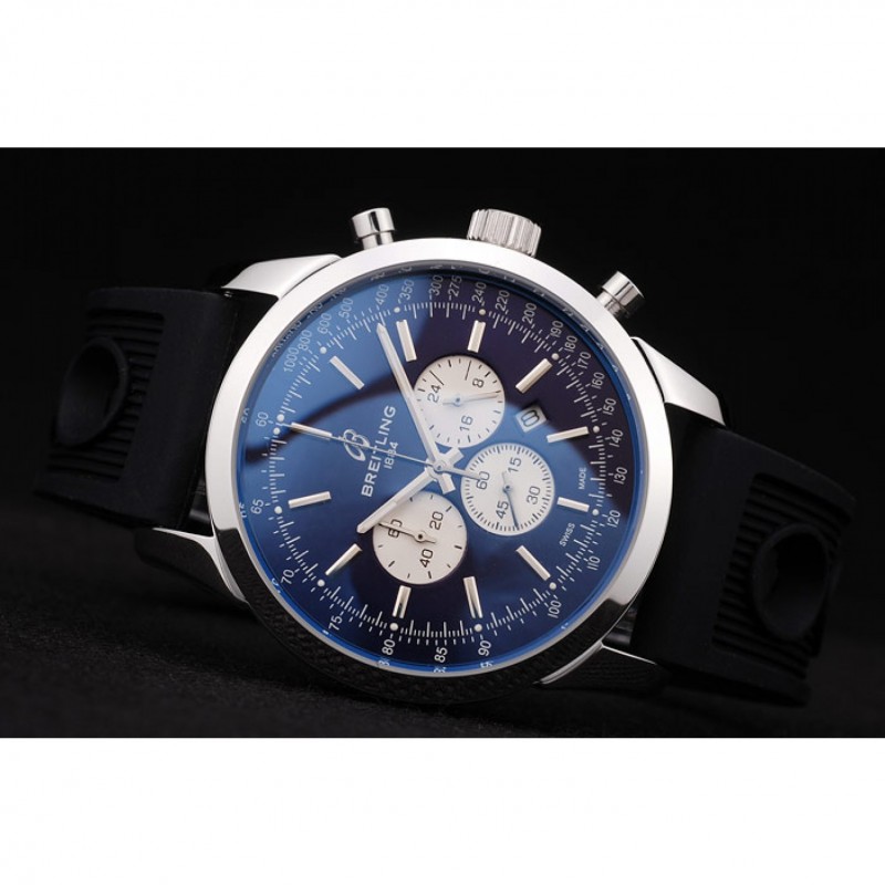 Breitling Transocean Black Dial Black Rubber Strap Polished Stainless Steel Bezel-4