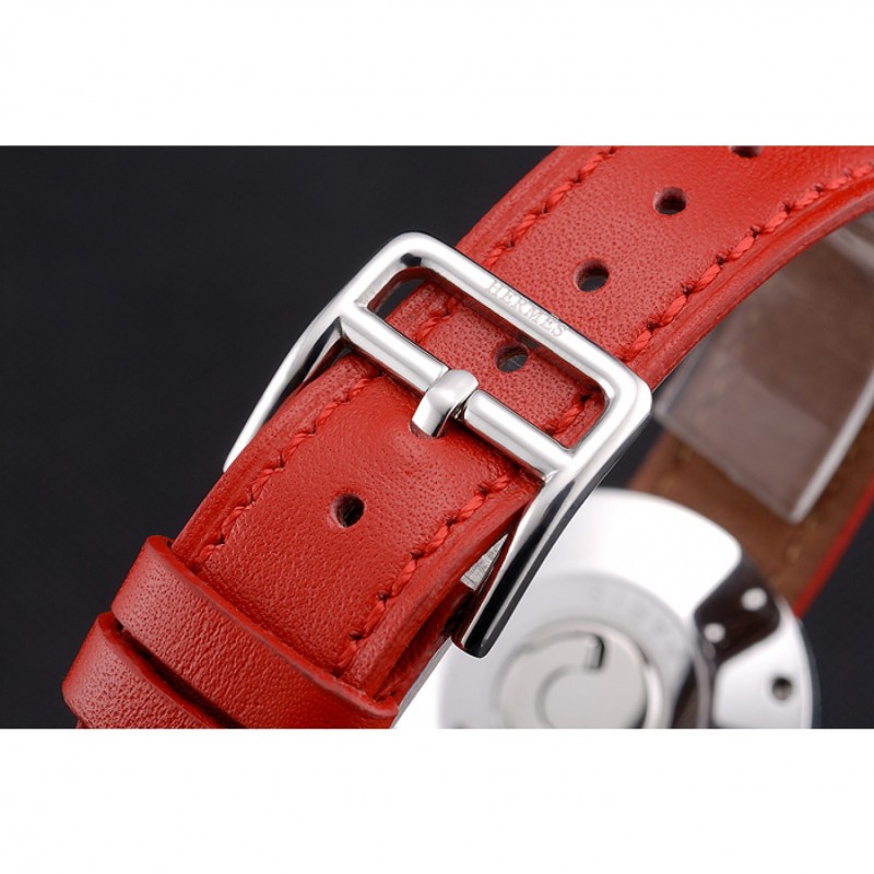 Hermes Classic MOP Dial Red Leather Strap-5