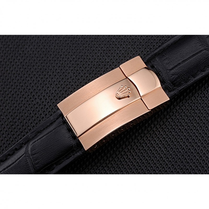 Rolex Black Leather with Rose Gold Clasp Bracelet 622498-4