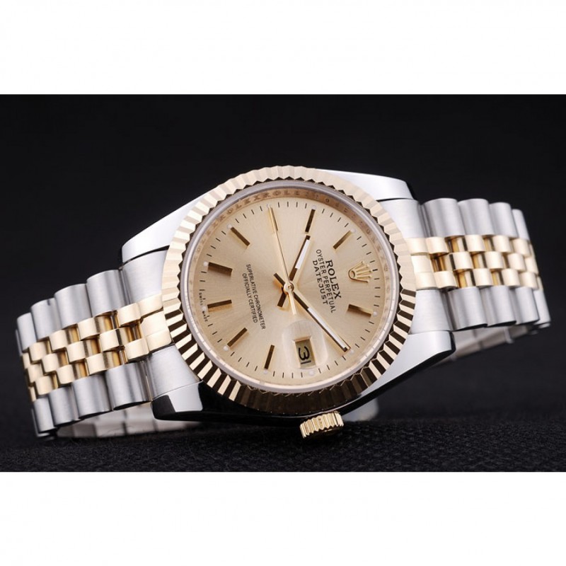Rolex Datejust Gold Dial Ribbed Bezel 7450-3